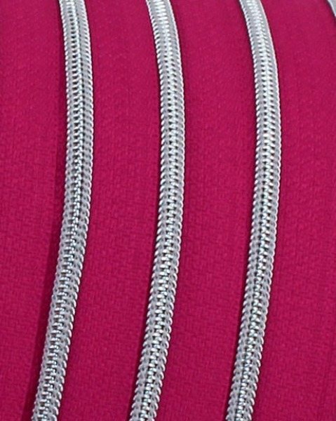 Endlosreißverschluss metallisiert schmal fuchsia/silber (1m)